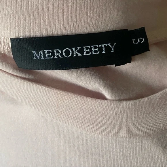 MEROKEETY Pale Pink T Shirt Dress Tie Waist - Picture 4 of 5